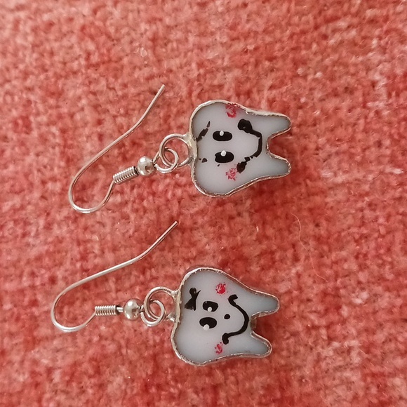 Switchables drop earrings pin pendant set stained glass tooth  white silver - Picture 4 of 9